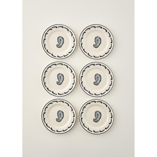 Bella Maison Paisley 6'lı Porselen Pasta Tabağı Seti Mavi (21 Cm) Mavi