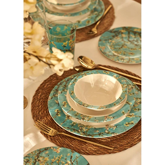 Bella Maison Van Gogh Almond Blossom Porselen Çukur Tabak Turkuaz (21 Cm) Mavi