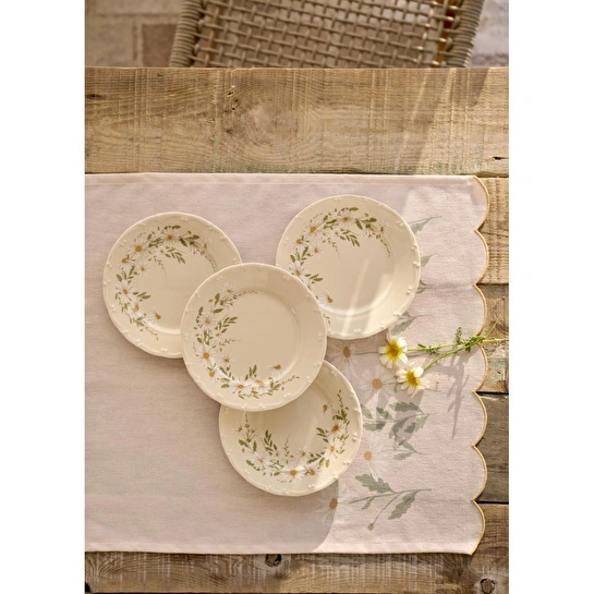 Bella Maison Daisy Porselen 6'lı Pasta Tabağı Krem (20 Cm) Bej
