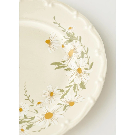 Bella Maison Daisy Porselen 6'lı Pasta Tabağı Krem (20 Cm) Bej
