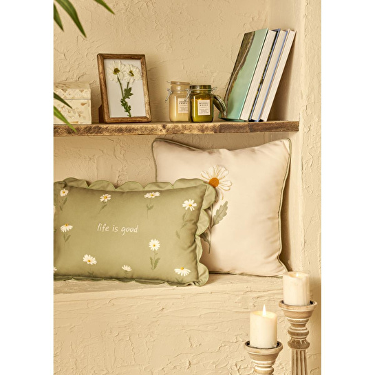 Bella Maison Daisy Biyeli Punchlı Dekoratif Yastık Kılıfı Bej (43x43 Cm) Bej
