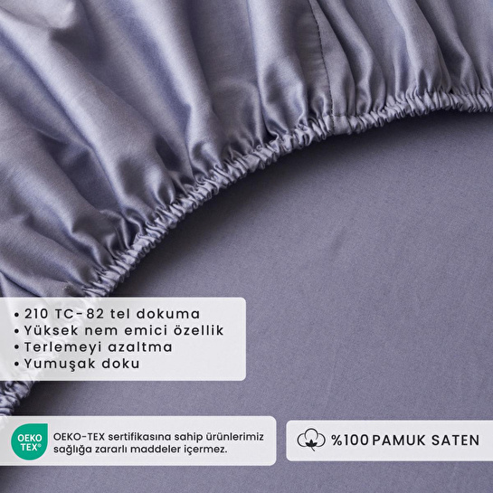 Bella Maison %100 Pamuk Saten Supreme Çift Kişilik Lastikli Çarşaf Mavi (160x200x35 Cm) Mavi
