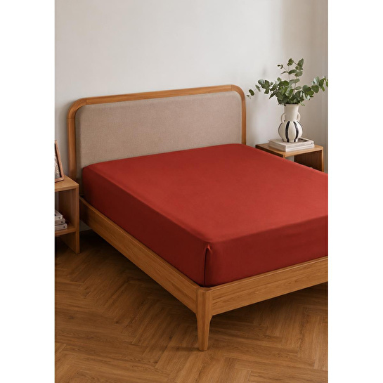 Bella Maison %100 Pamuk Saten Supreme Çift Kişilik Lastikli Çarşaf Kiremit (160x200x35 Cm) Kiremit
