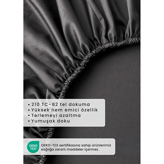 Bella Maison %100 Pamuk Saten Supreme Çift Kişilik Lastikli Çarşaf Antrasit (160x200x35 Cm) Antrasit