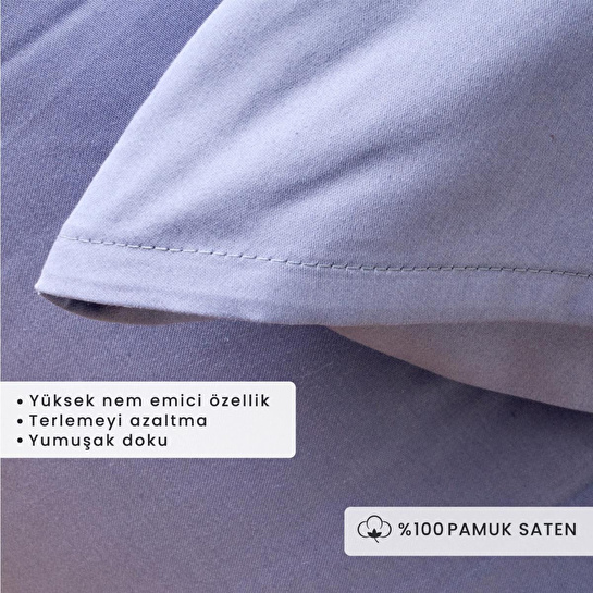 Bella Maison %100 Pamuk Saten Supreme 2'li Yastık Kılıfı Mavi (50x70 Cm) Mavi
