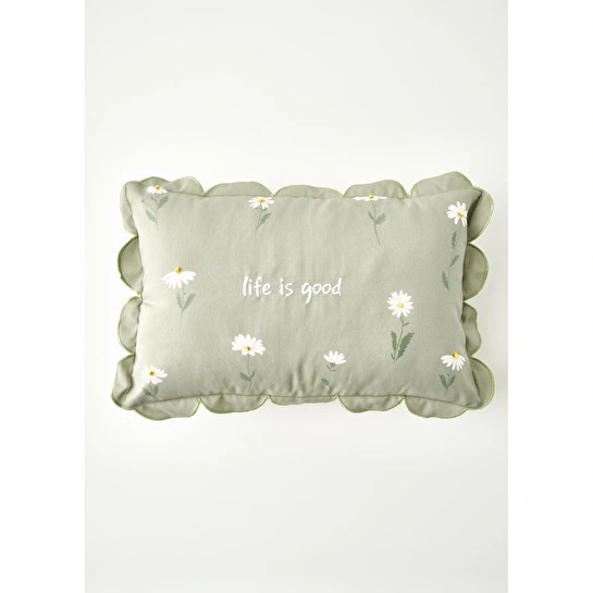 Bella Maison Daisy Scallop Kenar Boncuklu Dekoratif Yastık Kılıfı Bej (35x50 Cm) Yeşil