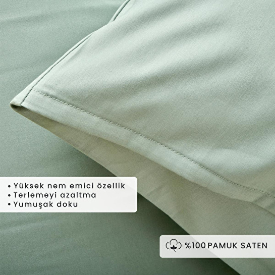 Bella Maison %100 Pamuk Saten Supreme 2'li Yastık Kılıfı Yeşil (50x70 Cm) Yeşil