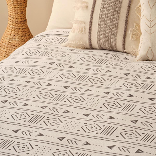 Bella Maison Anchal Pamuklu Çift Kişilik Baskılı Pike Antrasit (200x220 Cm) Antrasit