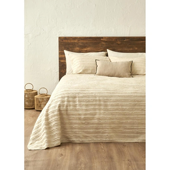 Bella Maison %100 Pamuk Bohemian Çift Kişilik Yatak Örtüsü Seti Krem (240x260 Cm) Krem