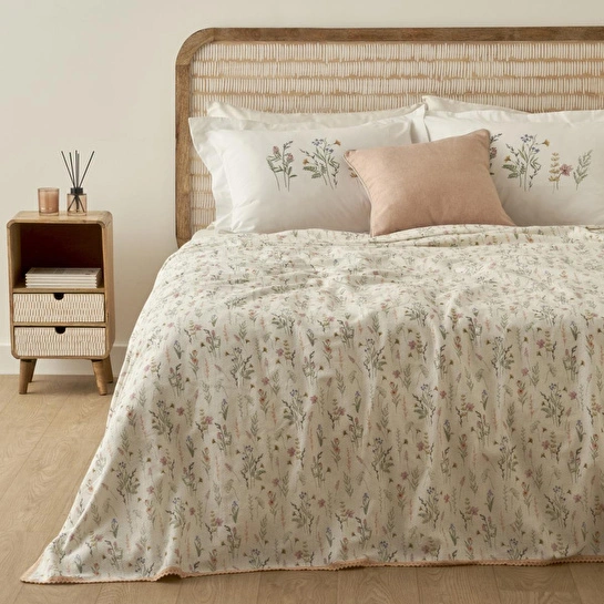 Bella Maison Flores Pamuklu Çift Kişilik Pike Takımı Somon (200x220 Cm) Somon