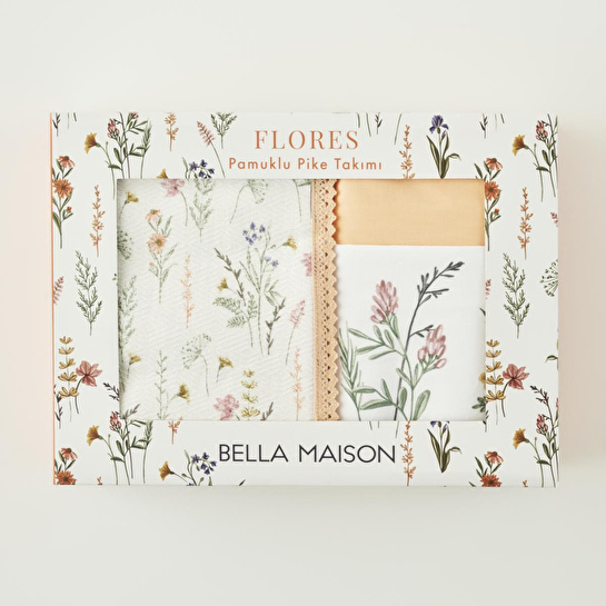 Bella Maison Flores Pamuklu Çift Kişilik Pike Takımı Somon (200x220 Cm) Somon