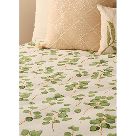 Bella Maison Ocaliptus Pamuklu Çift Kişilik Baskılı Pike Yeşil (200x220 Cm) Yeşil
