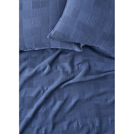 Bella Maison Block Pamuklu Jakarlı Çift Kişilik Yatak Örtüsü Seti Lacivert (240x260 Cm) Lacivert