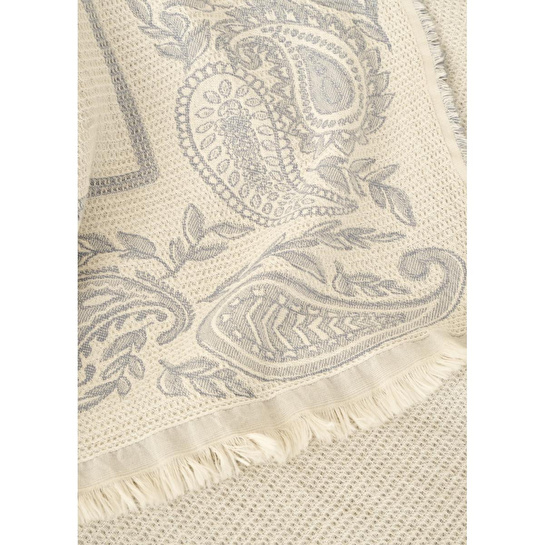 Bella Maison %100 Pamuk Paisley Jakarlı Çift Kişilik Yatak Örtüsü Seti Mavi (240x260 Cm) Mavi
