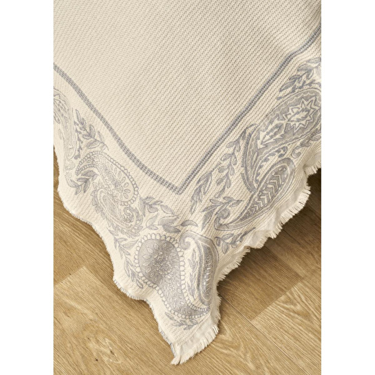 Bella Maison %100 Pamuk Paisley Jakarlı Çift Kişilik Yatak Örtüsü Seti Mavi (240x260 Cm) Mavi