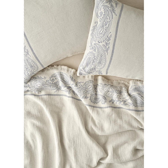 Bella Maison %100 Pamuk Paisley Jakarlı Çift Kişilik Yatak Örtüsü Seti Mavi (240x260 Cm) Mavi
