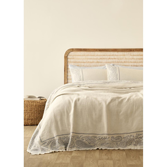 Bella Maison %100 Pamuk Paisley Jakarlı Çift Kişilik Yatak Örtüsü Seti Mavi (240x260 Cm) Mavi
