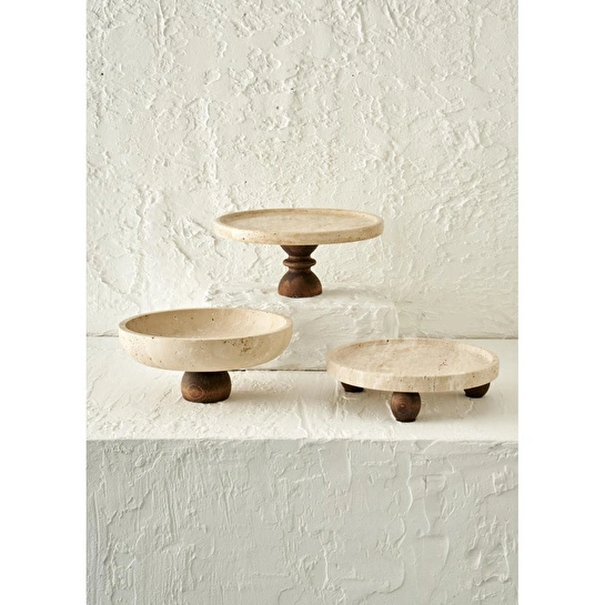 Bella Maison Ephesus Traverten 3'lü Sunum Seti Naturel (25 Cm)