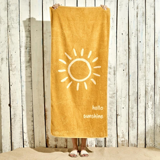 Bella Maison %100 Pamuk Hello Sunshine Plaj Havlusu Hardal (90x150 Cm) Hardal