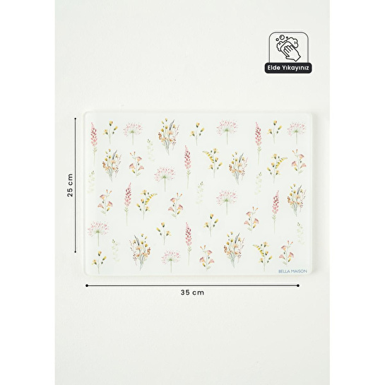 Bella Maison Flores Cam Kesme Tahtası (35x25 Cm) Çok Renkli