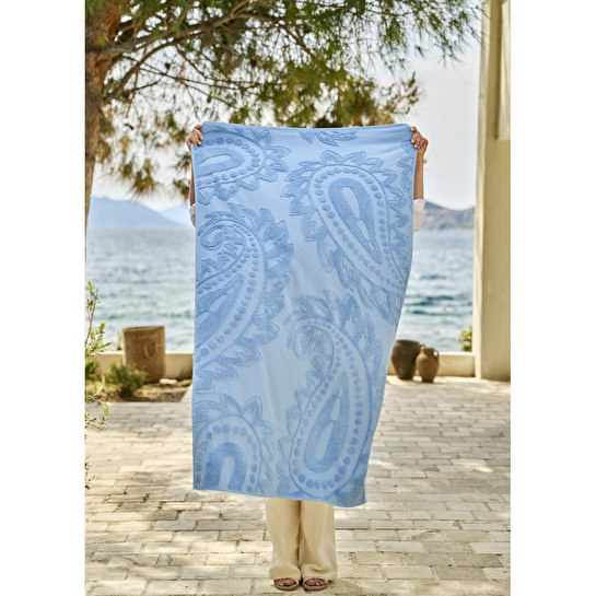 Bella Maison %100 Pamuk Paisley Jakarlı Plaj Havlusu Mavi (90x160 Cm) Mavi