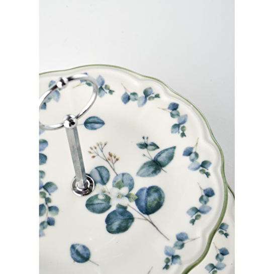 Bella Maison Ocaliptus Stoneware 2 Katlı Kurabiyelik Yeşil Yeşil