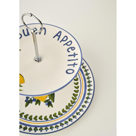 Bella Maison Lemoncello Porselen 2 Katlı Kurabiyelik Çok Renkli