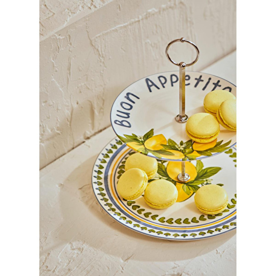 Bella Maison Lemoncello Porselen 2 Katlı Kurabiyelik Çok Renkli