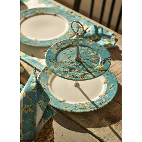 Bella Maison Van Gogh Almond Blossom Porselen 2 Katlı Kurabiyelik Turkuaz Mavi