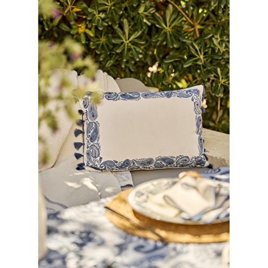 Bella Maison Paisley Boncuklu Kırlent Kılıfı Mavi (35x50 Cm) Mavi