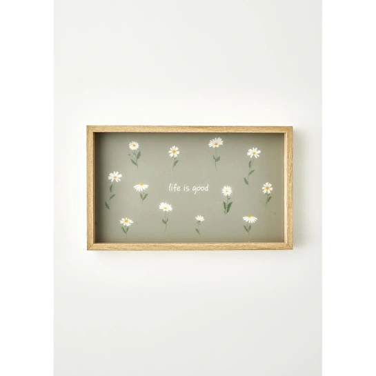 Bella Maison Daisy Dekoratif Cam Tepsi Yeşil (22x37 Cm) Yeşil