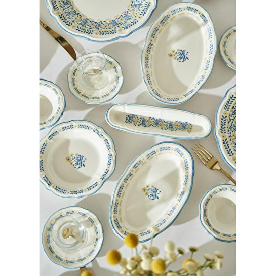 Bella Maison Liana Stoneware 52 Parça 12 Kişilik Kahvaltı Takımı Mavi