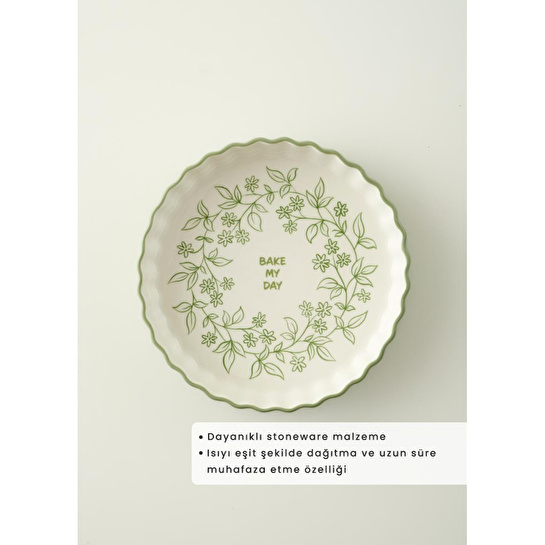 Bella Maison Floral Stoneware Fırın Kabı Beyaz (26x5 Cm) Beyaz