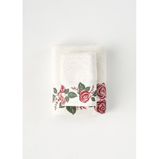Bella Maison %100 Pamuk Rose Baskılı El Havlusu Krem (30x50 Cm) Krem