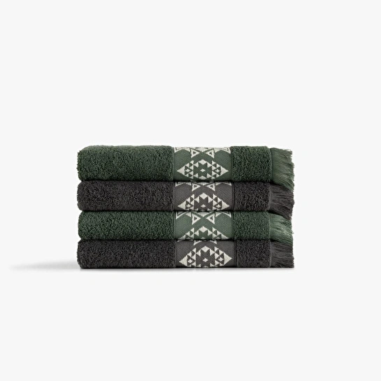 Green Black Hereke Heritage Serisi 4'lü Havlu Seti Yeşil / Antrasit