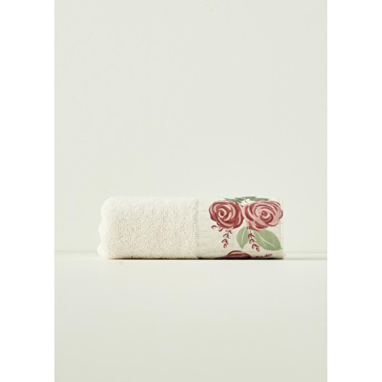 Bella Maison %100 Pamuk Rose Baskılı Yüz Havlusu Krem (50x90 Cm) Krem