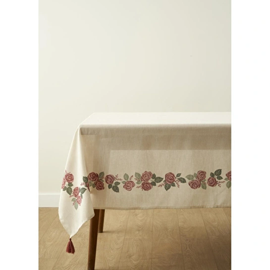 Bella Maison Rose Baskılı Masa Örtüsü Krem (150x250 Cm) Krem