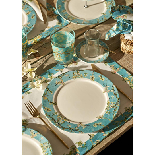 Bella Maison Van Gogh Almond Blossom Porselen 48 Parça 12 Kişilik Yemek Takımı Turkuaz