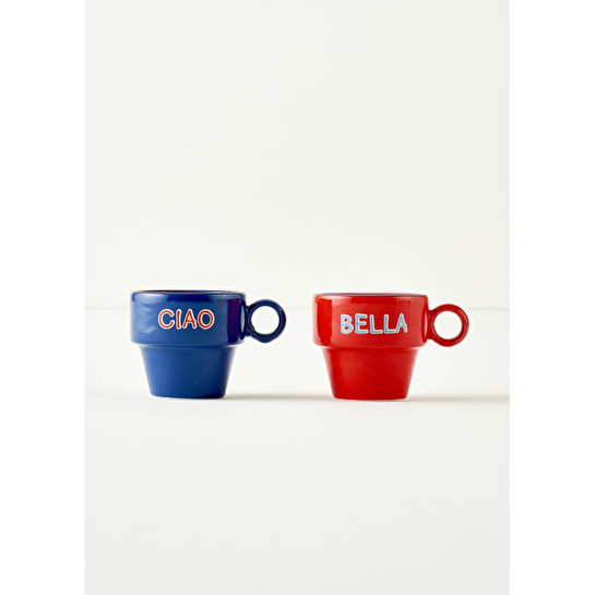 Bella Maison Line Espresso 2'li Seti Mavi-kırmızı (105 Cc) Çok Renkli