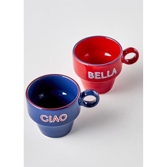 Bella Maison Line Espresso 2'li Seti Mavi-kırmızı (105 Cc) Çok Renkli