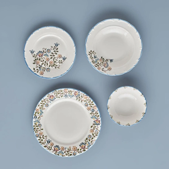 Bella Maison Vintage Porselen 48 Parça 12 Kişilik Yemek Takımı Mavi
