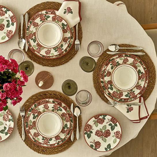 Bella Maison Rose Porselen 24 Parça 6 Kişilik Yemek Takımı Çok Renkli