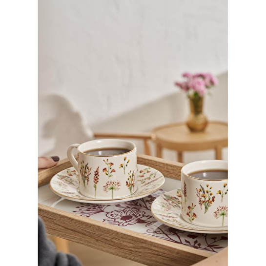 Bella Maison Flores Porselen 2'li Çay Fincanı Seti (180 Cc) Çok Renkli