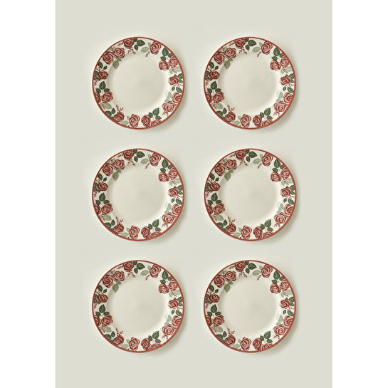 Bella Maison Rose Porselen 6'lı Bordürlü Servis Tabağı (27 Cm)