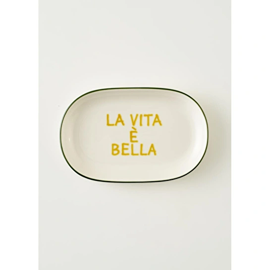 Bella Maison Line Oval Porselen Sunum Tabağı Yeşil (23x14 Cm) Yeşil