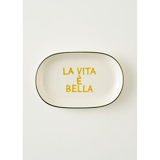 Bella Maison Line Oval Porselen Sunum Tabağı Yeşil (23x14 Cm) Yeşil