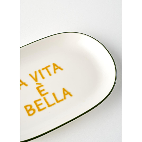 Bella Maison Line Oval Porselen Sunum Tabağı Yeşil (23x14 Cm) Yeşil
