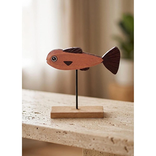 The Mia Retro Ahşap Balık Figürlü Masaüstü Obje 14 Cm