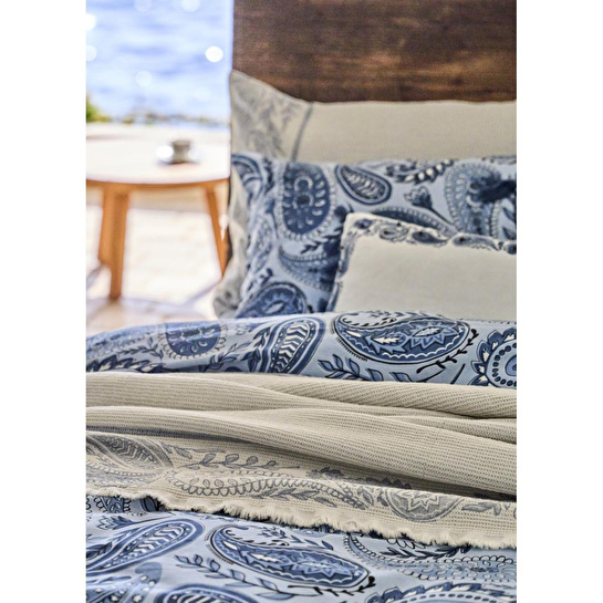 Bella Maison %100 Pamuk Saten Paisley Çift Kişilik Nevresim Takımı Mavi (200x220 Cm) Mavi