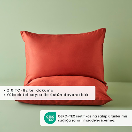Bella Maison %100 Pamuk Saten Supreme 2'li Yastık Kılıfı Kiremit (50x70 Cm) Kiremit